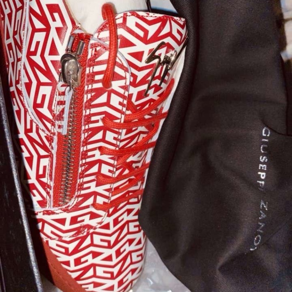 Giuseppe Zanotti Red and White Patterned Sneakers